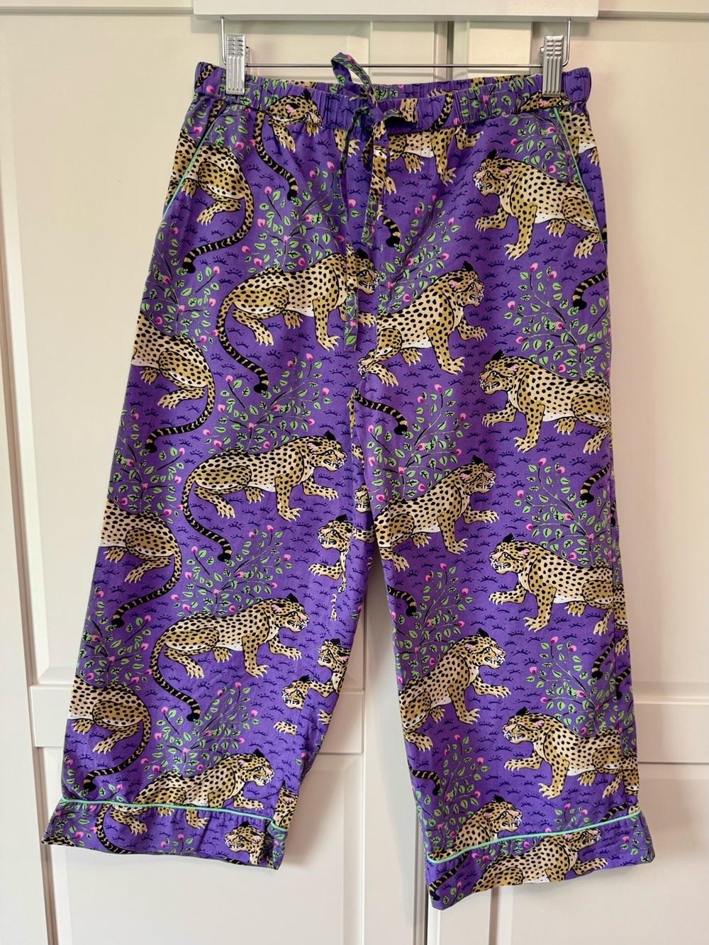 Printfresh Purple Bagheera Print Cropped Pajama Pants Drawstring Waist XS
